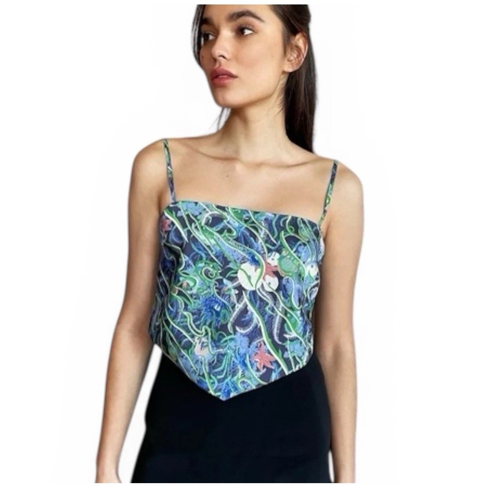 Aritzia Sunday Best Y2K Bandana Corset Blue Green Ocean Print Strappy Womens M